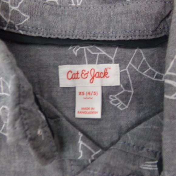 Cat & Jack Boys Button Up Dinosaur Shirt XS 4/5 - Picture 3 of 3